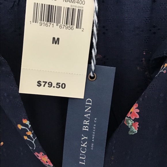 Lucky Brand tie sleeve blue floral blouse size M - Picture 7 of 7